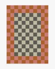 150' x 215' | Machine Washable Runner Rug | Kid & Pet Friendly | Indoor Rug | Checker Border Pink & Orange Rug by Jonathan Adler | Ruggable