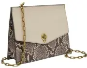 R Fossil Stevie Chain Crossbody Taupe Snake Leather Python SHB2496889 NWT FS