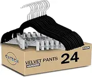 GVTECH Velvet Hangers with Clips, [24 Pack] Metal Clip Hangers for Pants - Notched Velvet Skirt Hangers for Pants, Skirts, Suit, Dresses & Shirts 360° Swivel Hook - Non Slip Felt (24 Pack, Black)