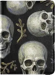 [Amooorous] White Skull Leather decorative Passport Holder Covers Case Wallet Combo Passport Cover Holder Wallet Case Lightweight, White skull, 1 size