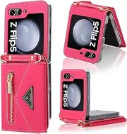 [XIMAND] for Z Flip Case with Zipper Wallet, Red Phone case with Strap for Samsung Galaxy Z Flip 5 (Red,Galaxy Z Flip 5)