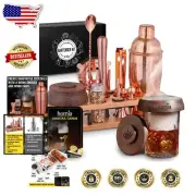 13-Piece Bartender Kit with Whiskey Smoker & Bamboo Stand - Pink Gold Elegance