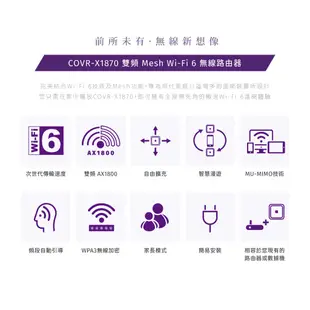 D-Link友訊 COVR-X1870 AX1800 雙頻 Mesh Wi-Fi 6 無線路由器 (1入)