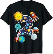 [X.Style] Outer Space 2 Year Old 2nd Birthday Party T-Shirt Boys Girls ds1427 T-Shirt (S) Black