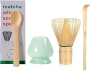 YQkangzhu Matcha Tea Whisk Set, Traditional Handcrafted Bamboo Matcha Whisk Kit, Ceramic Whisk Holder, Scoop, Spoon, Natural Bamboo Tea Steeper Matcha Tools, Stirring Tea Drinking Experience Ceremony