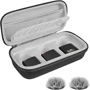 Geekria for Creators Microphone Case Wireless GO Gen 3 with 2 Packs Windscreen Muff, Compatible with Rode Wireless GO 2, PRO, ME, Mic Case Hard Carrying Case with Windshield (Grey Lining)