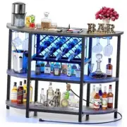 Bar Table Cabinet with Power Outlet, LED Home Mini Bar Cabinet for Grey