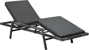 Outdoor Chaise Lounge Reclining Grey Sun Lounger for Adults, Patio Lawn or Beach, Heavy Duty Steel Frame and Weather-Resistant Rattan Including Comfortable Cushion.