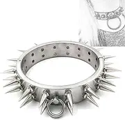 BDSM stainless steel bondage collar choker chain with double row spike rivets and O-ring metal collar necklace collar BDSM sex toy for women men