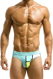 [Top Spot Apparel] Men's Low Rise Swim Briefs, Mondrian Color Block