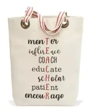 Mud Pie Teacher Mentor Grommeted Canvas Tote Bag 15.5 Inches