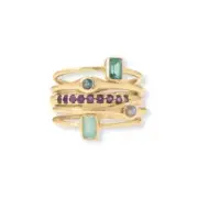 14 Karat Gold Plated Set of Five Rings Amethyst, Labradorite & More