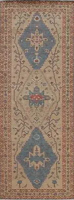 Beige/ Light Blue 8' Heriz Serapi Turkish 2' 8" x 7' 9" Runner Rug Handmade Wool