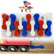 12 Patriotic - Wood Train Track Dog Bone 3D Printed Connectors, Thomas, Brio