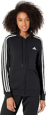 NEW w Tags Adidas Women’s Essentials 3-Stripes Zip Fleece Hoodie Black Size S