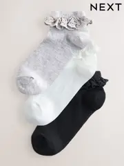 Black/White Broderie Trim Trainer Socks 3 Pack (AN8146) | $23