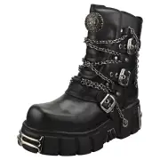 New Rock Straps And Chains Unisex Platform Boots in Black
