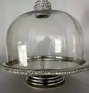 Rhinestone 8" X 8" CAKE PASTRY Cheese Cookie KEEPER GLASS DOME Cloche Server