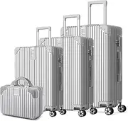 [LIODUX] 4 Piece Luggage Sets, Expandable PP Hardshell Clearance Luggage, 14/20/24/28in, Hardside Lightweight Durable Carry On Suitcase Sets with Two Hooks, Spinner Wheels (Grey Silver)