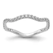 Solid 14k White Gold Simulated CZ Wavy Band