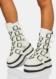 [Demonia] White Slacker Combat Boots