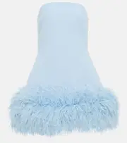 [Safiyaa] Safiyaa Feather-trimmed crêpe minidress AU 16 blue