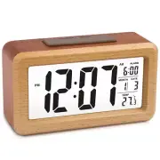 Wooden LED Digital Alarm Clock, Sensor Night Light with Snooze, Date,1974