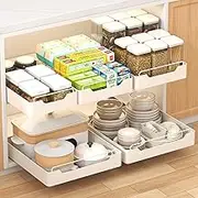 spelllol Drawer Cabinet Organizer Nano Adhesive Fixed Sliding Drawer Storage Shelf for Kitchen Bathroom Home White (11.8 inch)