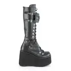 Demonia Kera-200 Black Vegan Leather O Ring Platform Wedge Boots • Ships in 2...