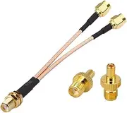 SMA Splitter Cable 2 Way SMA Female to Dual SMA Male Cable SMA Connector Adapter V Type 6-inch (15cm) +2pcs SMA to TS9 Adapter