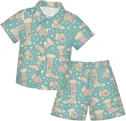 [Caihoyu] Toddler Baby Boy Short Sleeve Button Down Shirt & Shorts Set Toddler Boy Outfit Infant Little Boy Gift