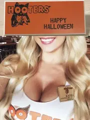 ~NEW~ HOOTERS Uniform PREMIUM Halloween Name Tag Pin Badge HAPPY HALLOWEEN Tag