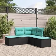 Garden Sofa Set for Patio, Balcony with Water-Resistant Bag, 5 Piece Outdoor Rattan Furniture, Wicker Chairs - Black