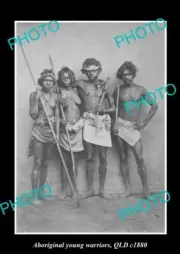 LARGE OLD HISTORICAL PHOTO OF ABORIGINAL GROUP OF YOUNG WARRIORS c1880 QLD