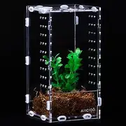 Aiicioo Micro Habitat Terrarium Enclosure 4x4x8 Inches Tarantula Enclosure Box Insect Habitat Clear Acrylic Reptile Feeding Tank for Jumping Spiders Insect Small Tree Dwelling Reptiles