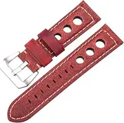 [DQARTIF] EDVENA 4 Color Watch Accessories Watchbands Vintage Genuine Leather Watch Band Strap With Stainless Steel Buckle 20mm 22mm 24mm(Red,20mm or S2)