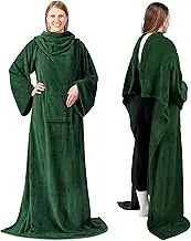 PAVILIA Wearable Blanket with Sleeves for Adult Women Men, Cozy Fleece Warm Wrap Throw with Arms, Gifts for Christmas, Wife, Emerald Green