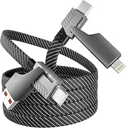 4 in 1 Charging Cable Fast Charging 65W, USB C Cable 4-in-1 USB Multi Charging Cable with E-Mark Chip, Multiple iPhone Charger Cord for iPhone 16/15/14/13 Series/Pad/Android/Tablets and More(4FT)