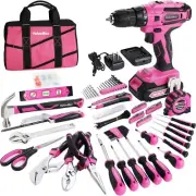 Home Kit with Drill 238-Pieces Pink Tool Set with Cordless Lithium-ion Drill