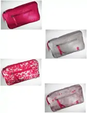 NOS Vera Wang Breast Cancer Cosmetic Bag Solid / Pattern Gray Watercolor Leopard