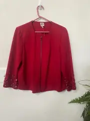 NWT Anne Klein Women's Titian Red Beaded Jewel Cuff Zip Jacket Size L, MSRP $179
