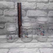 Princess House Heritage Blossom (Blue Floral) 3 Piece Glass Canister Set - NICE!
