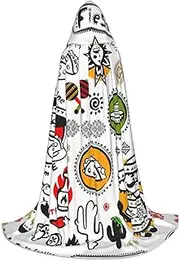 VPPUR Mexican Salsa Symbols Print Unisex Hooded Cloak For Carnival Theme Party Decorations Witch Costume Cosplay