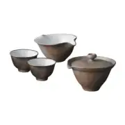 Shigaraki-yaki - IBUSHI - Teapot set - 1 Shiboridashi, 1 Yuzamashi, 2 Chawan