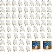 64 Pack 3 x 3 Inch Mini Canvases with Easel Sets for Painting Small Art Stretched Canvases Panels Pack with Wood Display Easel for Kids Birthday Parties Back to School Easter Day Gift