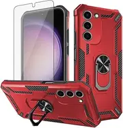 [Asuwish] Phone Case for Samsung Galaxy S23 5G with Tempered Glass Screen Protector Magnetic Slim Ring Holder Stand Hard Hybrid Rugged Thin Cell Cover S 23 23S GS23 G5 SM-S911U 6.1 inch Women Men Red