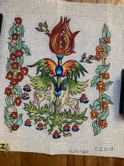 unbranded "Cluny Style Sampler " #CZ013, 14" X 14", 13ct., 19 Colors, + yarn