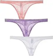 [Golirsteca] Men's Lace Thongs Underwear Breathable Mesh T-Back G String Briefs Thin Low Waist Bulge Pouch Thong Panties