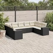 9 Piece Black Poly Rattan Garden Sofa Set with Cushions - Outdoor Patio Furniture Set for Backyard Terrace, Featuring Chairs and Table - Comfortable, UV-Resistant & Durable Modular Design
