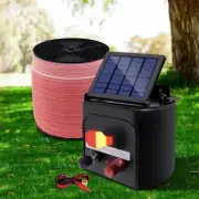 3KM Solar Electric Fence Energiser Charger 2000M Tape Livestock Farm Fencing